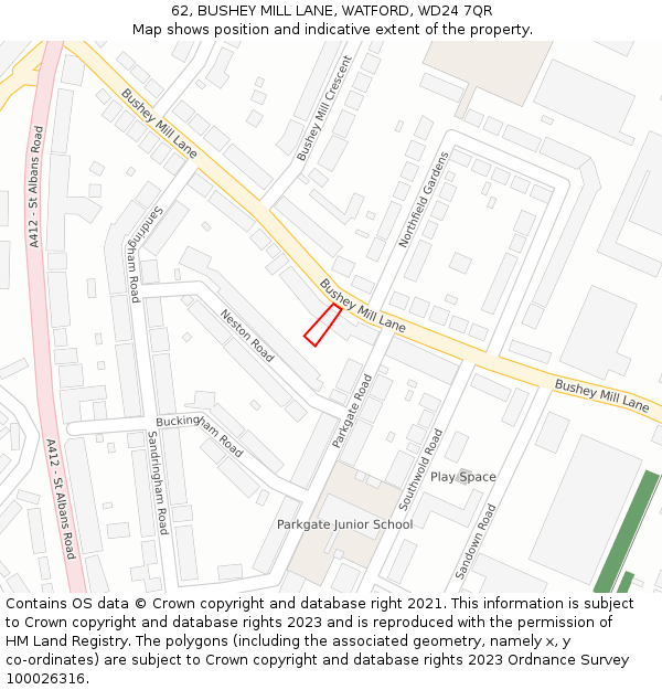 62, BUSHEY MILL LANE, WATFORD, WD24 7QR: Location map and indicative extent of plot