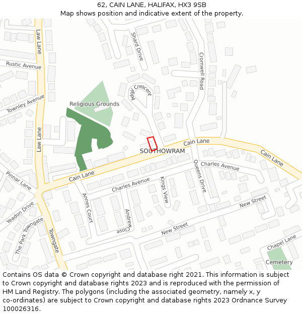 62, CAIN LANE, HALIFAX, HX3 9SB: Location map and indicative extent of plot