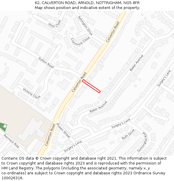 62, CALVERTON ROAD, ARNOLD, NOTTINGHAM, NG5 8FR: Location map and indicative extent of plot