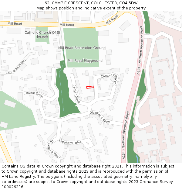 62, CAMBIE CRESCENT, COLCHESTER, CO4 5DW: Location map and indicative extent of plot