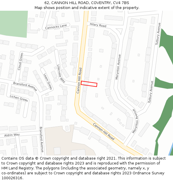 62, CANNON HILL ROAD, COVENTRY, CV4 7BS: Location map and indicative extent of plot