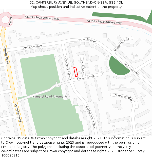 62, CANTERBURY AVENUE, SOUTHEND-ON-SEA, SS2 4QL: Location map and indicative extent of plot