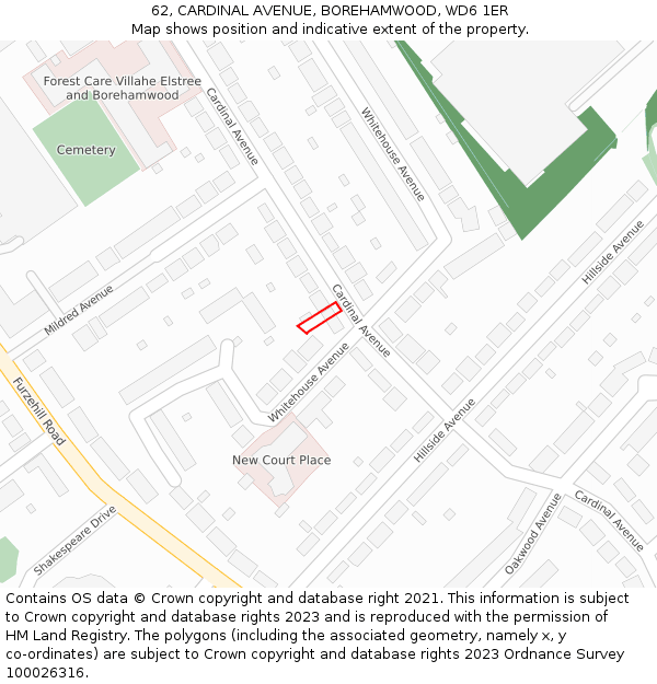 62, CARDINAL AVENUE, BOREHAMWOOD, WD6 1ER: Location map and indicative extent of plot