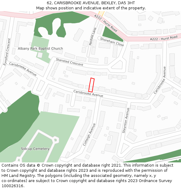 62, CARISBROOKE AVENUE, BEXLEY, DA5 3HT: Location map and indicative extent of plot