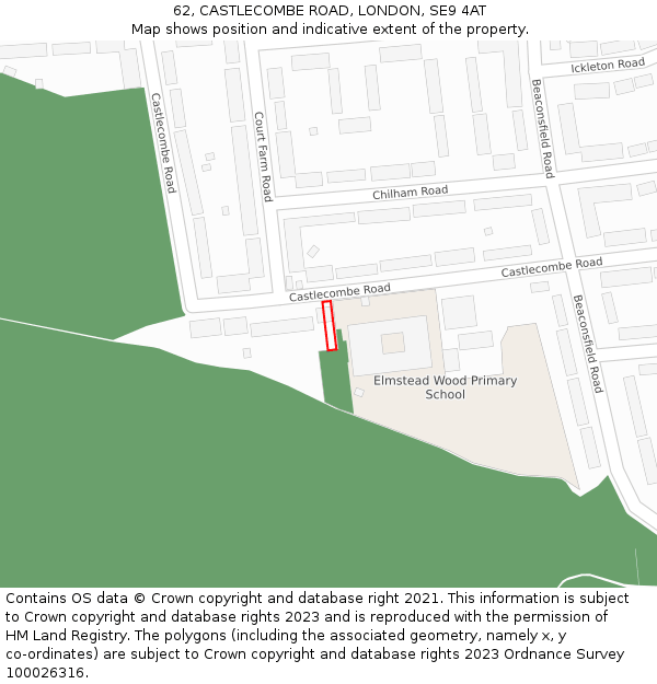 62, CASTLECOMBE ROAD, LONDON, SE9 4AT: Location map and indicative extent of plot