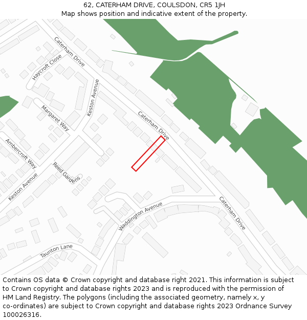 62, CATERHAM DRIVE, COULSDON, CR5 1JH: Location map and indicative extent of plot