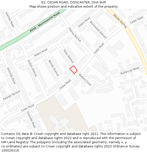 62, CEDAR ROAD, DONCASTER, DN4 9HR: Location map and indicative extent of plot