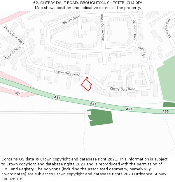 62, CHERRY DALE ROAD, BROUGHTON, CHESTER, CH4 0FA: Location map and indicative extent of plot