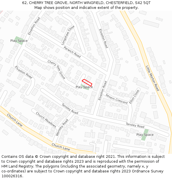 62, CHERRY TREE GROVE, NORTH WINGFIELD, CHESTERFIELD, S42 5QT: Location map and indicative extent of plot