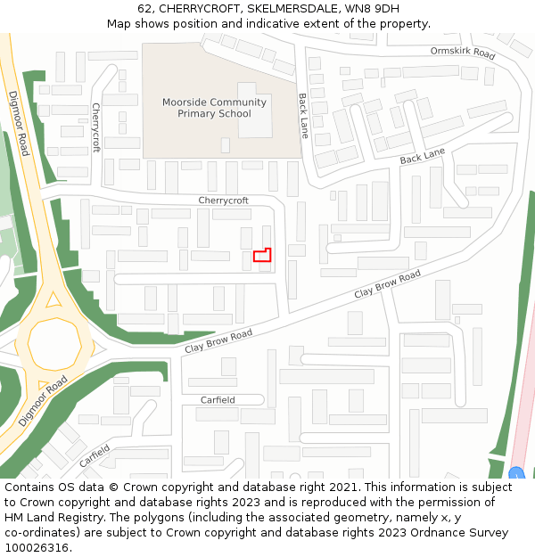 62, CHERRYCROFT, SKELMERSDALE, WN8 9DH: Location map and indicative extent of plot