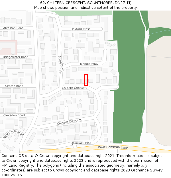62, CHILTERN CRESCENT, SCUNTHORPE, DN17 1TJ: Location map and indicative extent of plot
