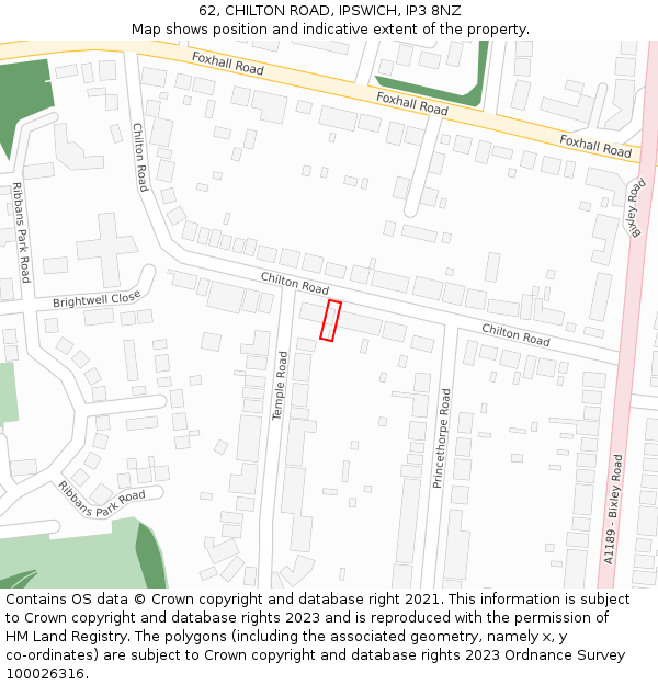 62, CHILTON ROAD, IPSWICH, IP3 8NZ: Location map and indicative extent of plot