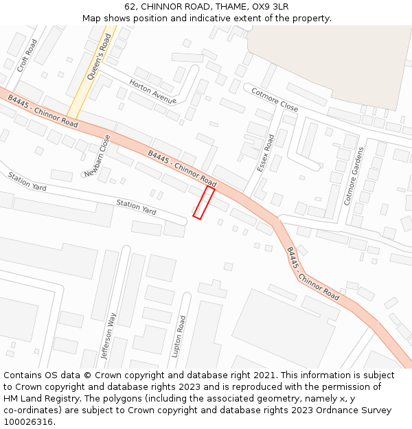 62, CHINNOR ROAD, THAME, OX9 3LR: Location map and indicative extent of plot