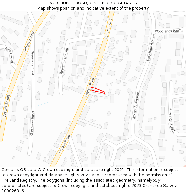 62, CHURCH ROAD, CINDERFORD, GL14 2EA: Location map and indicative extent of plot