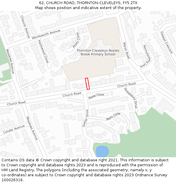 62, CHURCH ROAD, THORNTON-CLEVELEYS, FY5 2TX: Location map and indicative extent of plot