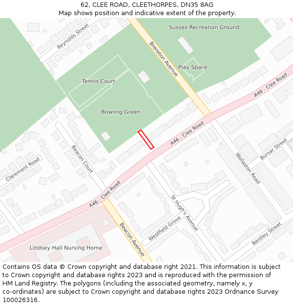 62, CLEE ROAD, CLEETHORPES, DN35 8AG: Location map and indicative extent of plot