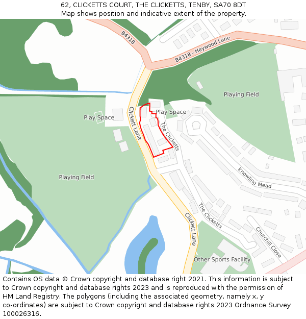 62, CLICKETTS COURT, THE CLICKETTS, TENBY, SA70 8DT: Location map and indicative extent of plot