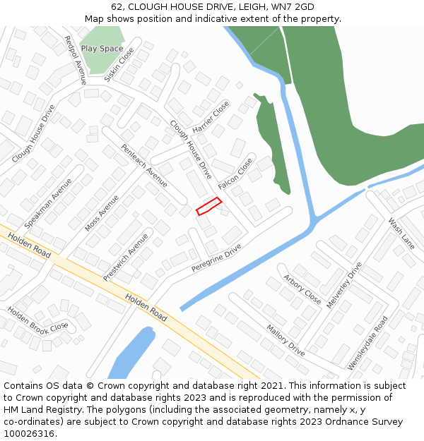 62, CLOUGH HOUSE DRIVE, LEIGH, WN7 2GD: Location map and indicative extent of plot