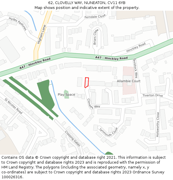 62, CLOVELLY WAY, NUNEATON, CV11 6YB: Location map and indicative extent of plot