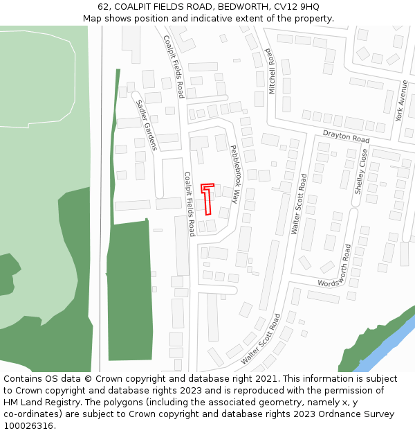 62, COALPIT FIELDS ROAD, BEDWORTH, CV12 9HQ: Location map and indicative extent of plot