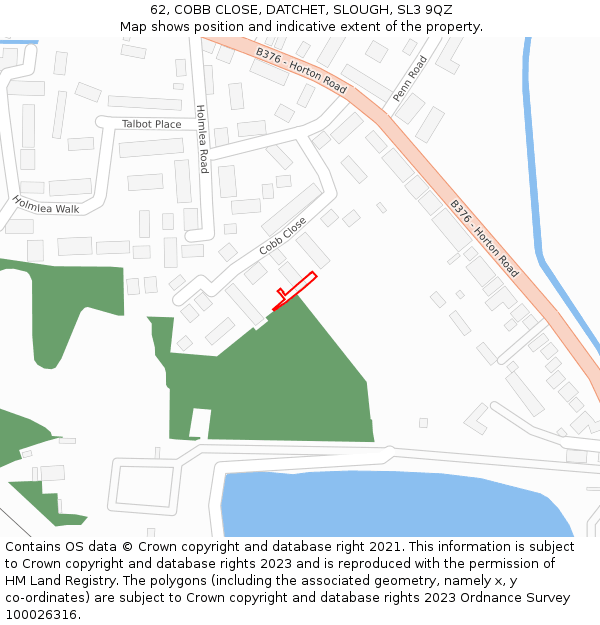 62, COBB CLOSE, DATCHET, SLOUGH, SL3 9QZ: Location map and indicative extent of plot
