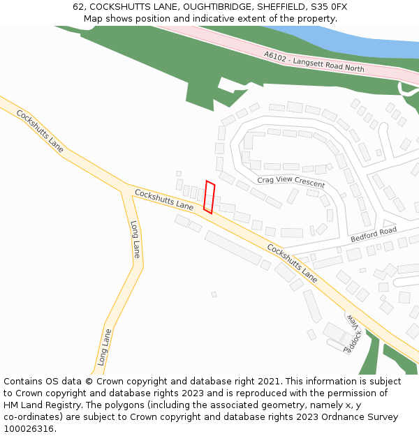 62, COCKSHUTTS LANE, OUGHTIBRIDGE, SHEFFIELD, S35 0FX: Location map and indicative extent of plot