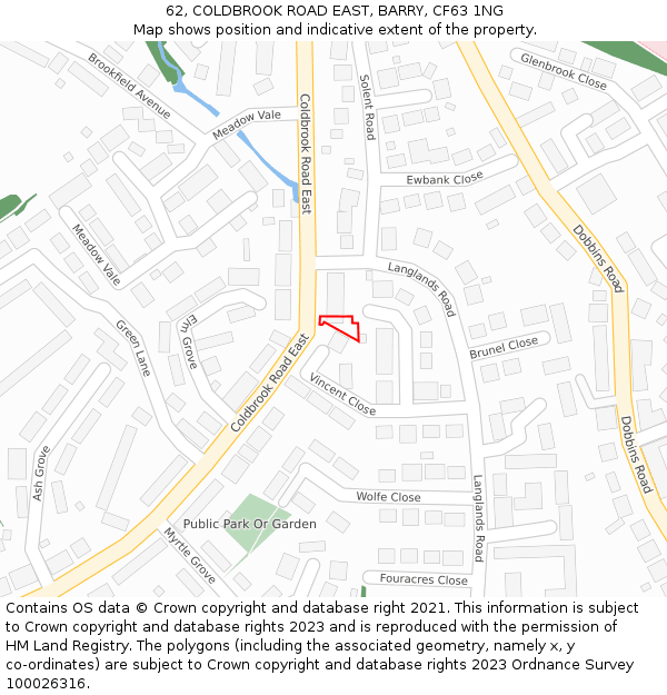 62, COLDBROOK ROAD EAST, BARRY, CF63 1NG: Location map and indicative extent of plot