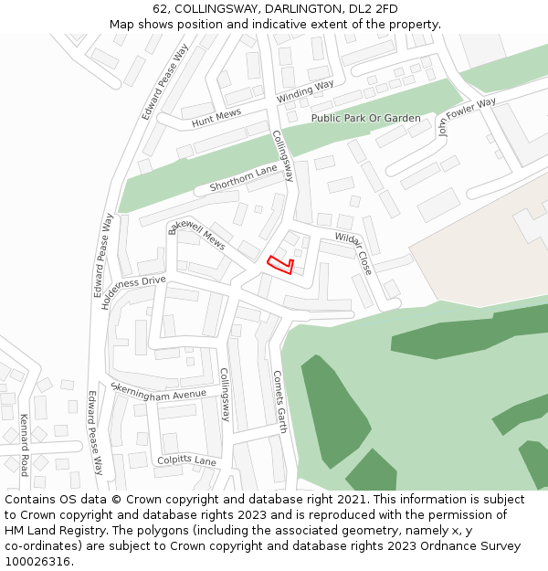 62, COLLINGSWAY, DARLINGTON, DL2 2FD: Location map and indicative extent of plot