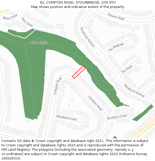 62, COMPTON ROAD, STOURBRIDGE, DY9 0TH: Location map and indicative extent of plot