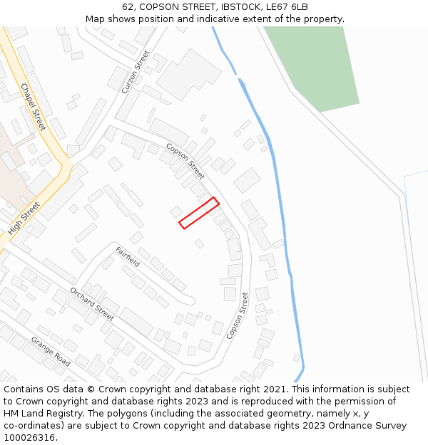 62, COPSON STREET, IBSTOCK, LE67 6LB: Location map and indicative extent of plot