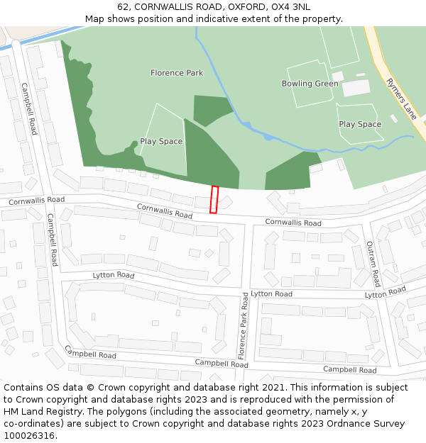 62, CORNWALLIS ROAD, OXFORD, OX4 3NL: Location map and indicative extent of plot