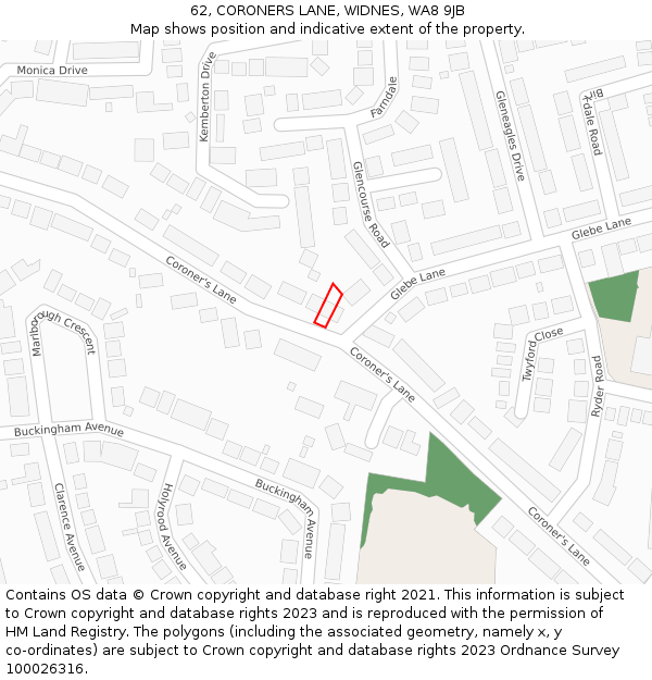 62, CORONERS LANE, WIDNES, WA8 9JB: Location map and indicative extent of plot