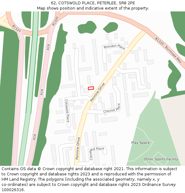 62, COTSWOLD PLACE, PETERLEE, SR8 2PE: Location map and indicative extent of plot