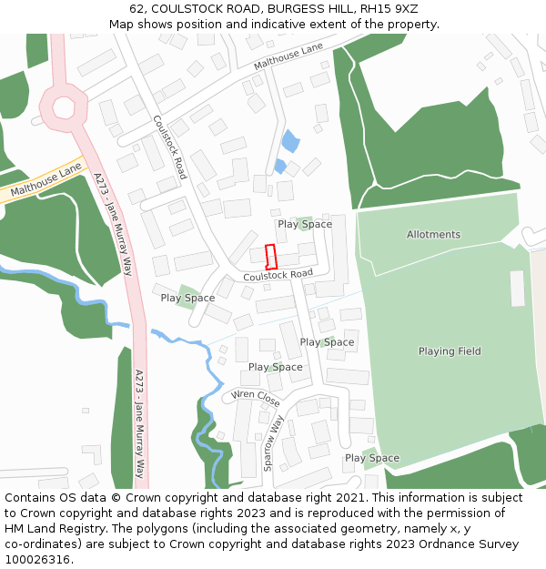 62, COULSTOCK ROAD, BURGESS HILL, RH15 9XZ: Location map and indicative extent of plot