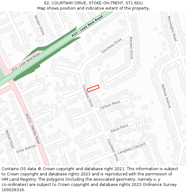 62, COURTWAY DRIVE, STOKE-ON-TRENT, ST1 6DU: Location map and indicative extent of plot