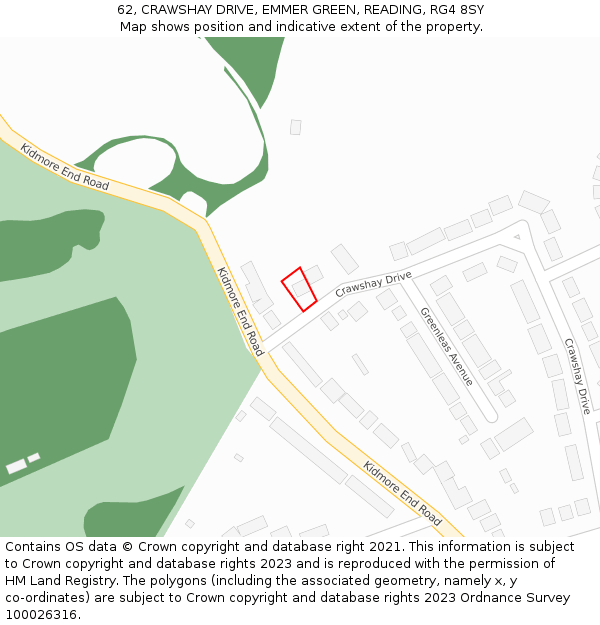 62, CRAWSHAY DRIVE, EMMER GREEN, READING, RG4 8SY: Location map and indicative extent of plot