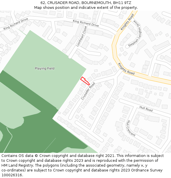 62, CRUSADER ROAD, BOURNEMOUTH, BH11 9TZ: Location map and indicative extent of plot