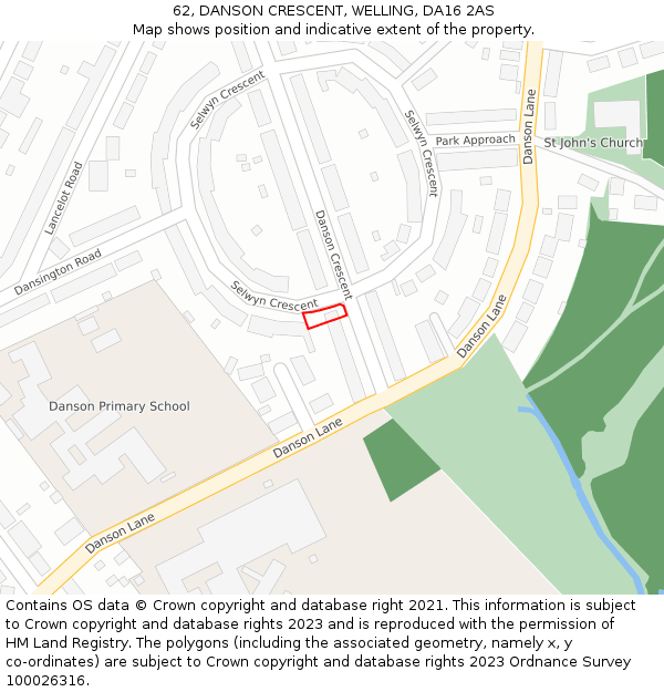 62, DANSON CRESCENT, WELLING, DA16 2AS: Location map and indicative extent of plot