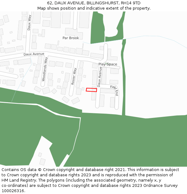 62, DAUX AVENUE, BILLINGSHURST, RH14 9TD: Location map and indicative extent of plot