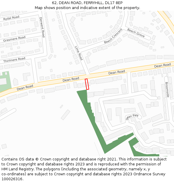 62, DEAN ROAD, FERRYHILL, DL17 8EP: Location map and indicative extent of plot