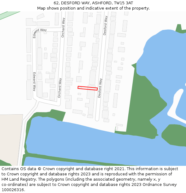 62, DESFORD WAY, ASHFORD, TW15 3AT: Location map and indicative extent of plot