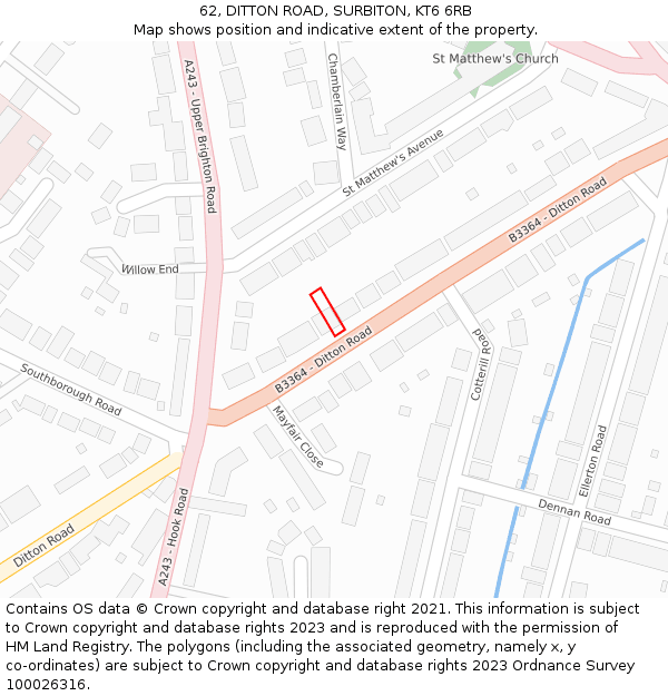 62, DITTON ROAD, SURBITON, KT6 6RB: Location map and indicative extent of plot