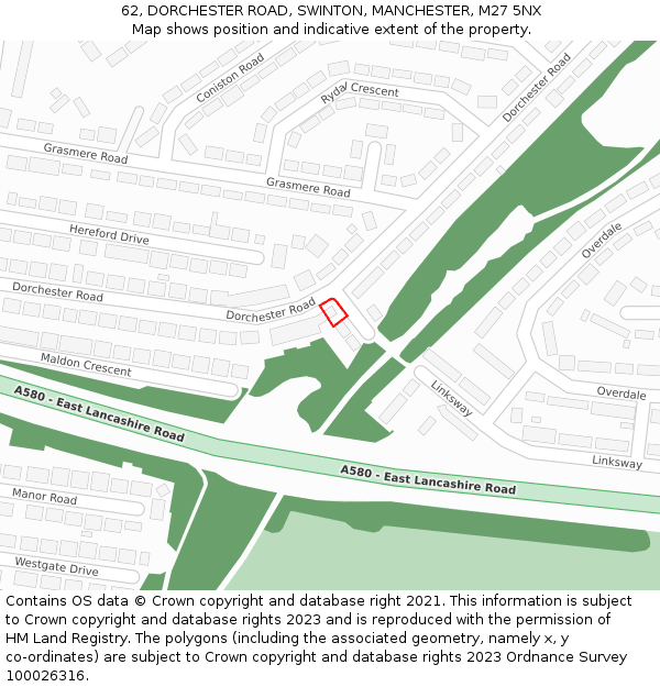 62, DORCHESTER ROAD, SWINTON, MANCHESTER, M27 5NX: Location map and indicative extent of plot