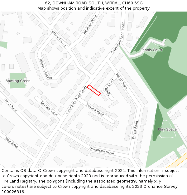 62, DOWNHAM ROAD SOUTH, WIRRAL, CH60 5SG: Location map and indicative extent of plot