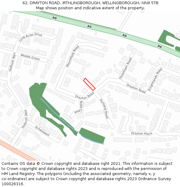 62, DRAYTON ROAD, IRTHLINGBOROUGH, WELLINGBOROUGH, NN9 5TB: Location map and indicative extent of plot