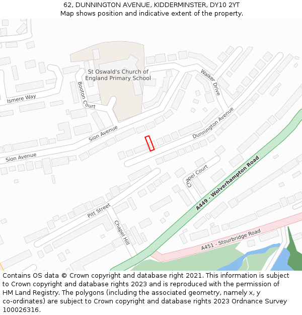 62, DUNNINGTON AVENUE, KIDDERMINSTER, DY10 2YT: Location map and indicative extent of plot