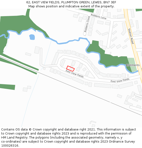62, EAST VIEW FIELDS, PLUMPTON GREEN, LEWES, BN7 3EF: Location map and indicative extent of plot