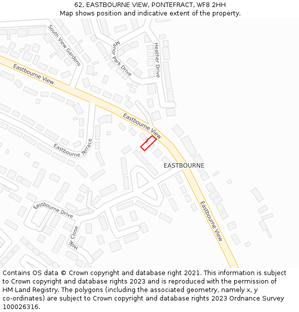 62, EASTBOURNE VIEW, PONTEFRACT, WF8 2HH: Location map and indicative extent of plot