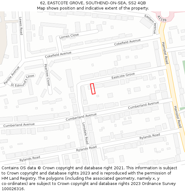 62, EASTCOTE GROVE, SOUTHEND-ON-SEA, SS2 4QB: Location map and indicative extent of plot