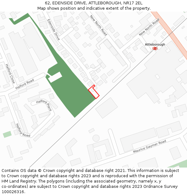 62, EDENSIDE DRIVE, ATTLEBOROUGH, NR17 2EL: Location map and indicative extent of plot
